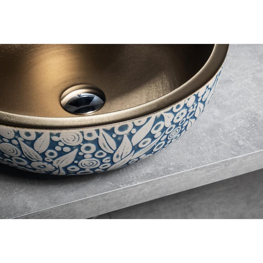 PRIORI Keramik-Waschtisch Ø 41 cm, gold/blau