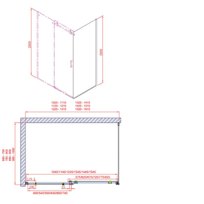 Dragon Rechteckige Duschkabine 1400x700mm L/R Variante