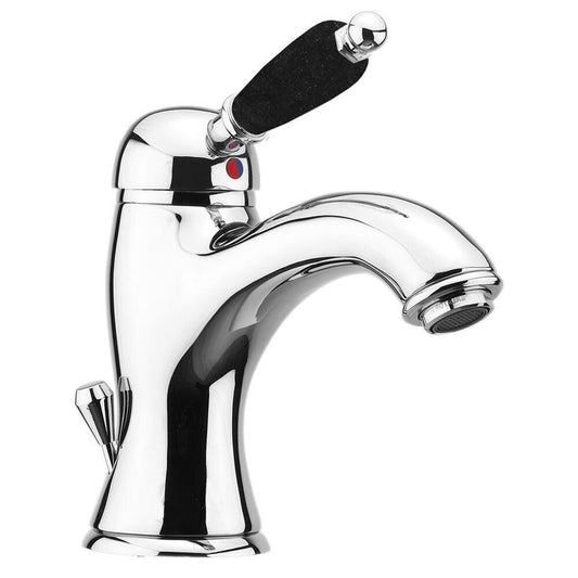 KIRKÉ BLACK Waschtischarmatur mit Ablaufgarnitur, schwarzer Hebel, Chrom