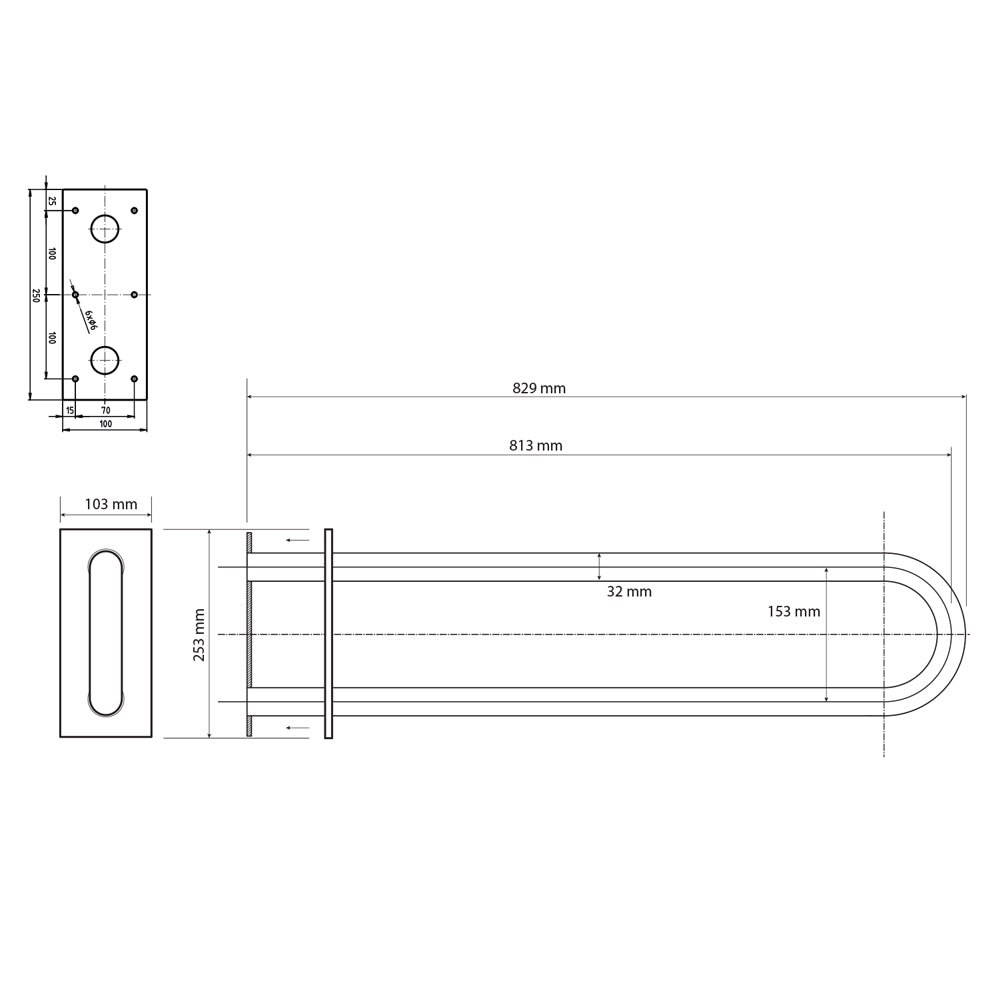 HANDICAP Stützgriff U-Form 813mm, Schwarz
